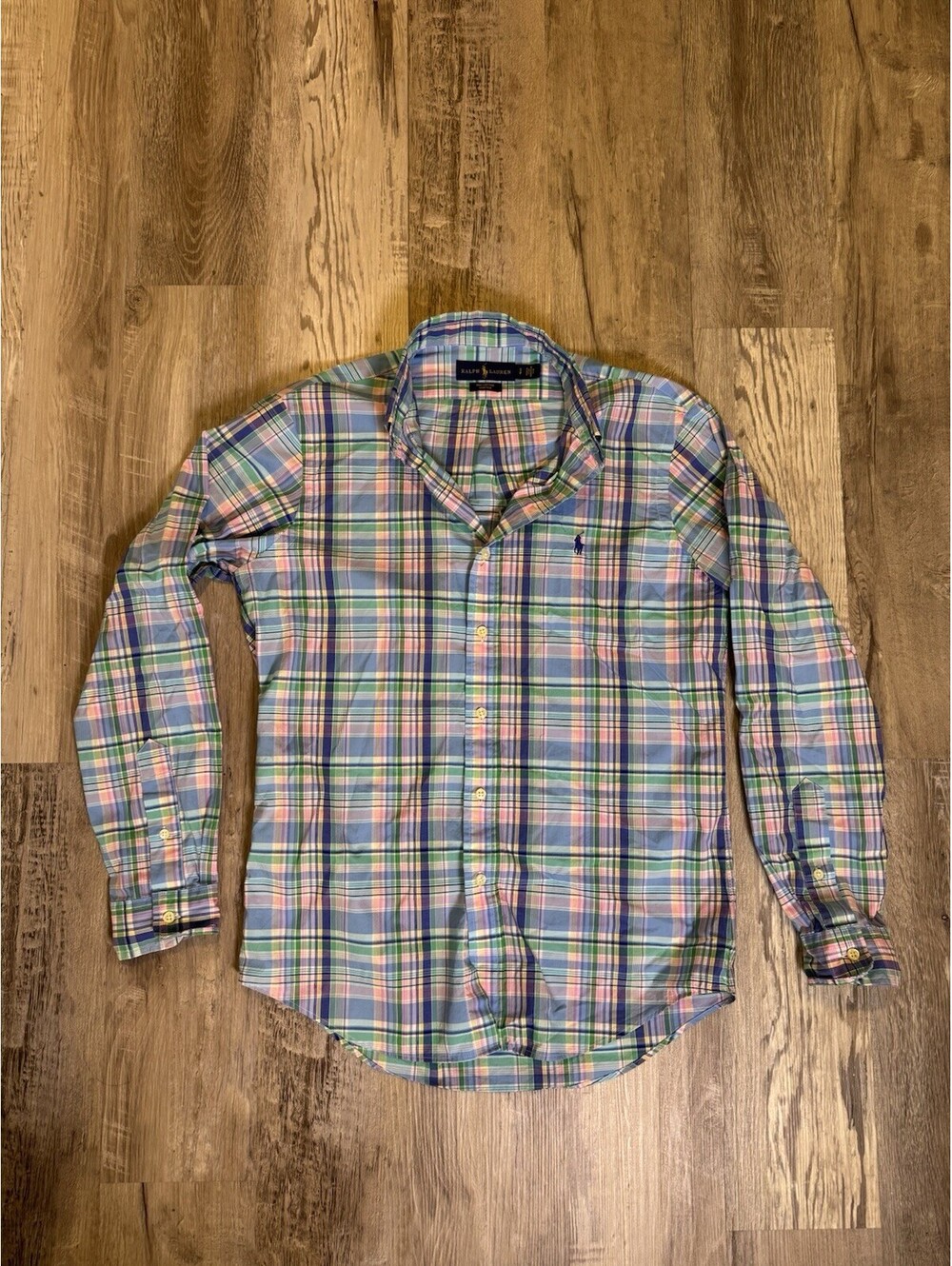 Ralph Lauren Men’s Small Plaid Button Down Shirt Multicolor Pony Logo Cotton